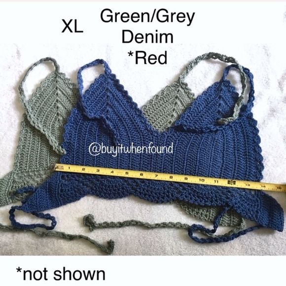 Crochet Knit Halter Bikini Top GREY GREEN SAGE M, L - Picture 8 of 8